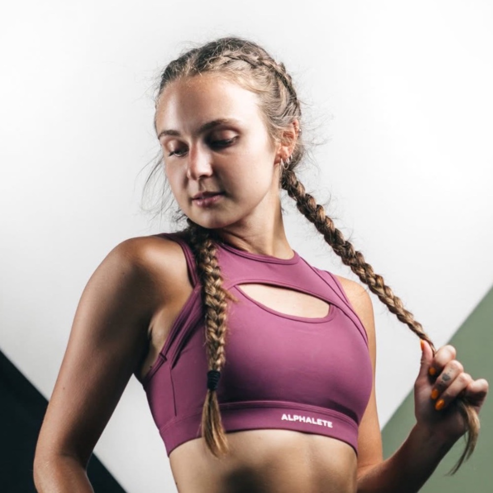 Alphalete Surface Keyhole Pink Purple Sports Bra
